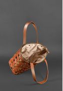 Фото Кожаная плетеная женская сумка Пазл L светло-коричневая Krast